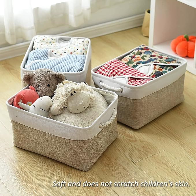 TcaFmac Storage Basket for Organizing - Large 4 Pack Fabric Storage Bins Baskets for Shelves, Foldable Storage Cubes for Closet Cloth Toy Box Gift Organizer(White & Khaki16x12x8 inch)-Ruum Studio Home