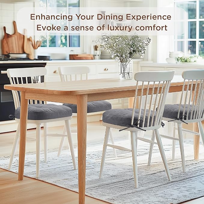 Codi 6 Pack Dining Chair Cushions, Thick Chairs Pads for Indoor Kitchen Room - Washable, Non-Slip Seat Cushion with Ties, 16.5"x16.5"x 3.5", Set of 6, Grey-Ruum Studio Home