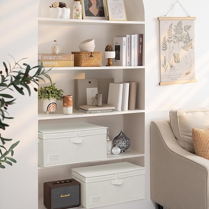 GRANNY SAYS Fabric Storage Bin with Lid, Decorative Storage Boxes, Basket for Shelves, Closet Storage Bins, Large Storage Bins for Clothing, Jumbo, Ivory, 2-Pack-Ruum Studio Home