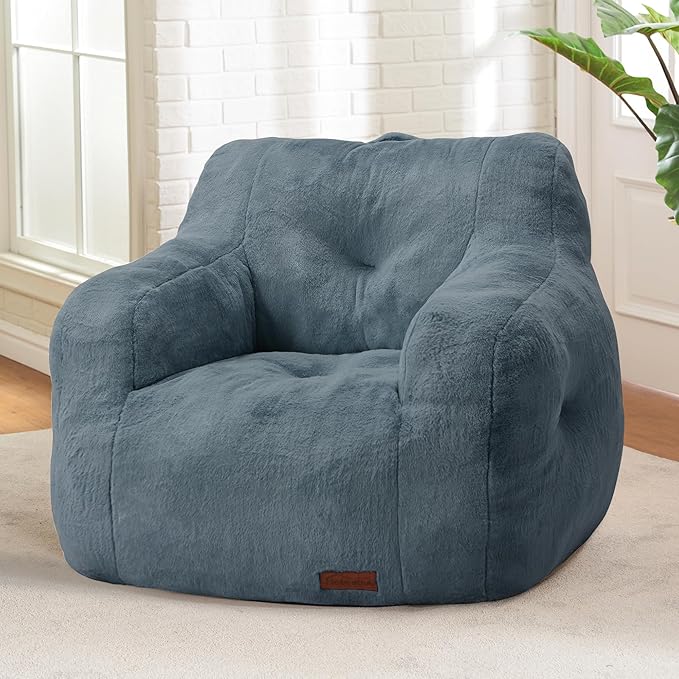 Hobestluk Bean Bag Chair for Adult Small Bean Bag Chairs with Arms Furry Beanbag Chair with Foam Filler Stuffed Bean Bag Sofa for Reading in Bedroom Living Room and Dorms (Blue Grey)-Ruum Studio Home