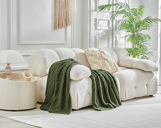 Longhui bedding Chunky Cotton Knit Throw Blanket for Couch, Sofa, Bed, or Chair, Decorative Breathable Fall Cable Knit Blanket 60 x 80 Inches, Large Olive Green-Ruum Studio Home