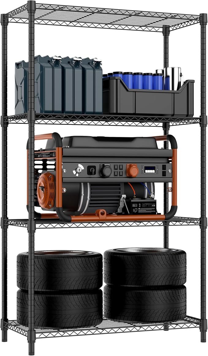 1000 lbs 4 Tier Shelf Metal Storage Shelves Shelving Wire Rack Heavy Duty Closet Organizers for Garage Kitchen Bathroom Laundry Black 15.7" D x 33.5" W x 59.5" H-Ruum Studio Home