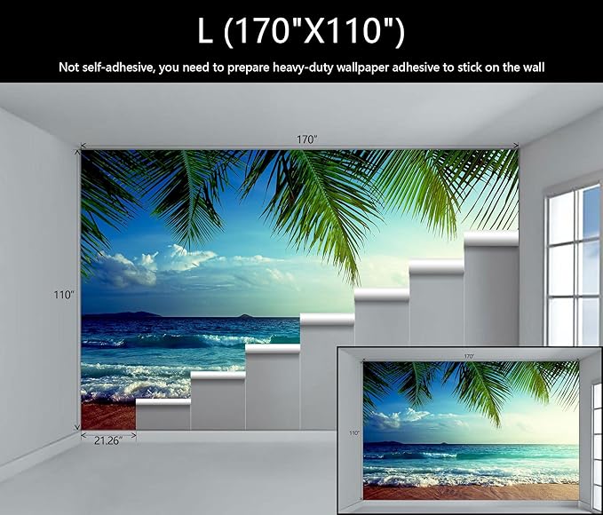 WFBHUA-Large Beach Scene Wallpaper Mural Dusk Waves Wall Murals for Bathroom Living Room Bedroom(Not Peel and Stick)-Ruum Studio Home