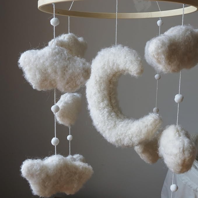 Boucle Cloud Moon Crib Mobile Boho Baby Mobile for Crib Neutral Nursery Mobile for Boys & Girls-Ruum Studio Home