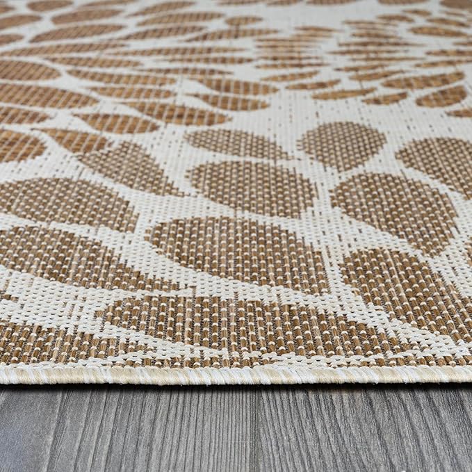 Beverly Rug Outdoor Rug 10x14 Modern Exotic Tropical Leaf Area Rugs for Indoor and Outdoor Patio Deck Porch Garden Water Resistant Washable Outside Carpet (10 x 14 Beige)-Ruum Studio Home