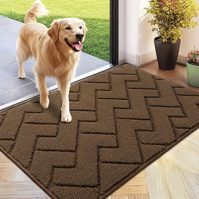 hicorfe Front Door Mat Outside Entrance,24"x35" Absorbent Muddy Dirt Resist Welcome Door Mats Outdoor Indoor,Stain and Fade Resistant,Non Slip Backing Entry Mat Doormat for Entryway (Dark Brown)-Ruum Studio Home