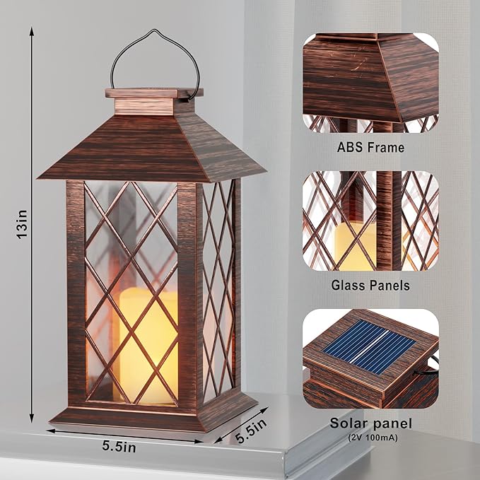 Solar Lanterns Outdoor, Waterproof Garden Hanging Lanterns,13" Outdoor Decorative Lantern with LED Flickering Flameless Candles, Vintage Lantern for Porch, Yard,Patio Decor-Ruum Studio Home