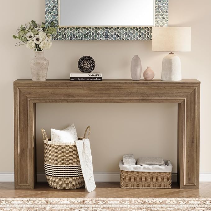 Rresyet 55 Inch Long Console Table, Sofa Table Behind Sofa, Wooden Entryway Table, Farmhouse Entryway Table for Entry, Hallway, Living Room (Wood)-Ruum Studio Home