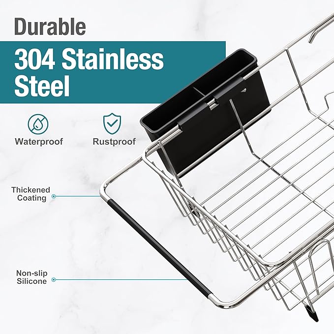 Dish Drying Rack in Sink, Expandable Stainless Steel Dish Drainers for Kitchen Counter, Dish Dryer Rack for Inside Sink, Over The Sink Dish Racks with Utensil Holder, Silver-Ruum Studio Home