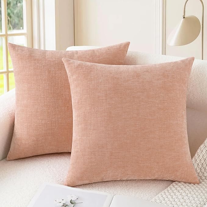CaliTime Throw Pillow Covers Decorative 16 X 16 Inches Pack of 2 Cozy Chenille Cushion Cases for Couch Sofa Bed Living Room Home Dusty Pink-Ruum Studio Home