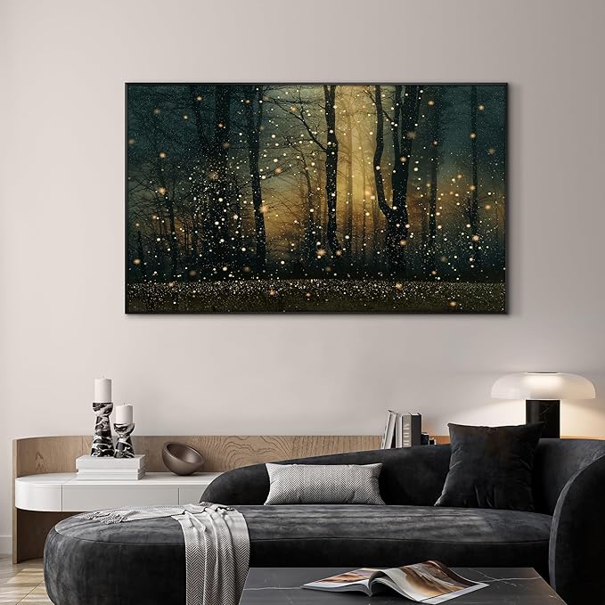 SIGNWIN 30"x60" Extra Large Framed Wall Art Magical Firefly Forest at Twilight, Enchanted Nature Scene for Home Living Room Bedroom Decor (Frame Assembly Required)-Ruum Studio Home