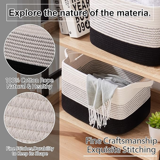 OIAHOMY Storage Basket, Woven Baskets for Storage, Cotton Rope Basket for toys,Towel Baskets for Bathroom - Pack of 3, Gradient Dark-Ruum Studio Home