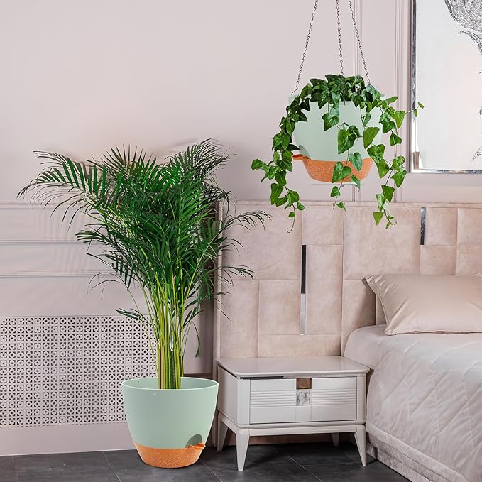 GARDIFE Large Hanging Planter, 12 inch Hanging planters for Indoor. Outdoor Plants, Self Watering Plant Pot, Plant Hanger, Green-Ruum Studio Home