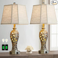 Vintage Table Lamps Set of 2 for Living Room Bedroom, 2 USB Ports 25'' Rustic Farmhouse Desk Lamp with Nightlight, Iron Gray Hollow Out Resin Lamp for End Table (Bulbs Included)-Ruum Studio Home