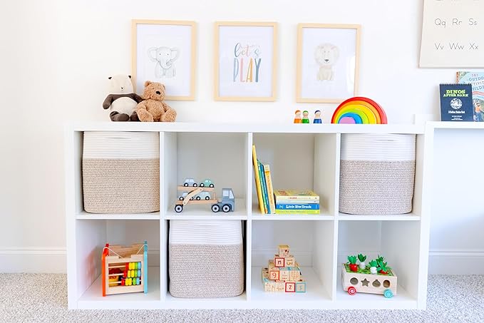 NaturalCozy 13x15x13 Kallax Storage Cubes Bins, 3 Pack | Cotton Rope Cube Storage Bin Woven Baskets for Organizing | Kallax Insert Storage Baskets for Shelves Organizer, Kids Toy, Closet Baby Nursery-Ruum Studio Home