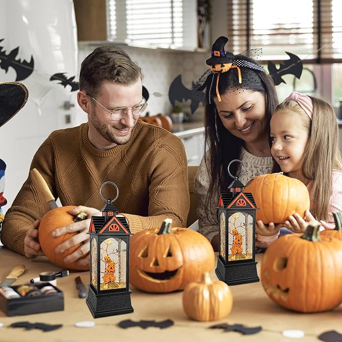Halloween Snow Globe Lantern, Spooky Ghost Halloween Decor, Plug-in & Battery Operated Snow Globes for Halloween Decorations Indoor-Ruum Studio Home