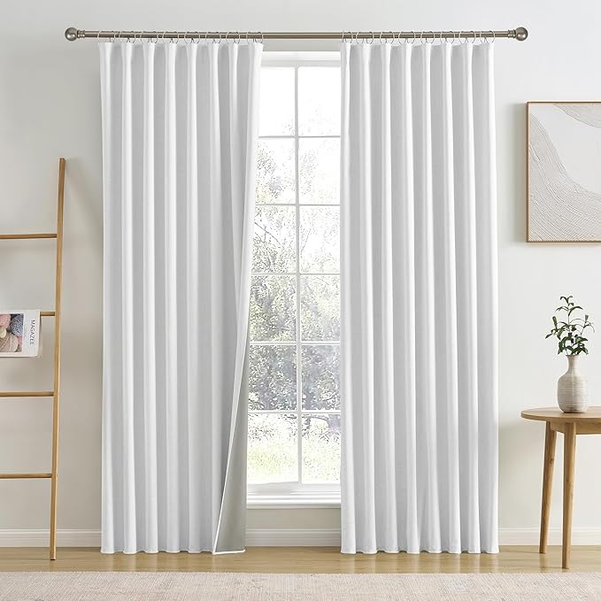 RAIN CITY Snow White Blackout Curtains (50 x 92-inch Long) Modern Rustic Linen Pinch Pleated Drapes for Living Room with Hooks Textured Curtains for Patio Door Playroom 2 Panels-Ruum Studio Home