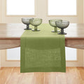 Solino Home Linen Moss Green Hemstitch Table Runner 60 Inches - 100% Pure Linen Small Table Runner 14 x 60 Inch Ideal for Dresser and Coffee Tables - Classic Hemstitch - Fall, Halloween, Thanksgiving-Ruum Studio Home