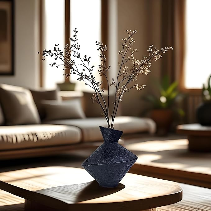 Cast Iron Decorative Vase, Dried Flower Rustic Vases, Wabi Sabi Vase for Modern Home Decor, Living Room, Shelf Decor, Enterway, Wedding, Office, Table, Bedroom, Kitchen, 8.86" H (Black)-Ruum Studio Home
