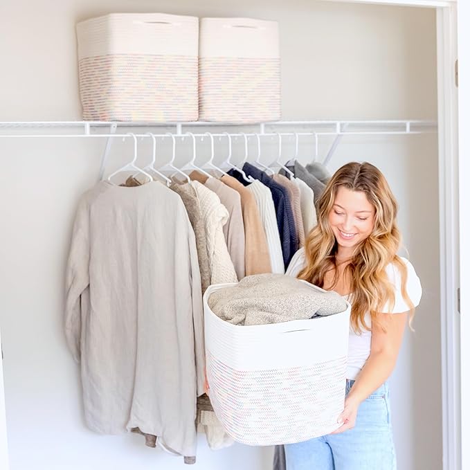 NaturalCozy 13x15x13 Kallax Storage Cubes Bins, 3 Pack | Cotton Rope Cube Storage Bin Woven Baskets for Organizing | Kallax Insert Storage Baskets for Shelves Organizer, Kids Toy, Closet Baby Nursery-Ruum Studio Home