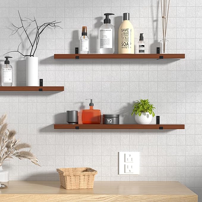 CONSDAN Floating Shelf for Wall Mounted Book Shelf Hanging Shelves Floating Bookshelf for Bedroom, Bathroom, Living Room, Kitchen USA Grown Solid Hardwood, Dark Maple 60x7.5x1.5 in-Ruum Studio Home