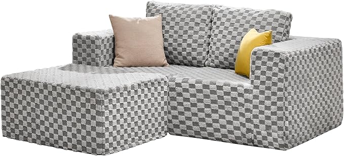 Hobestluk Modular Sectional Sofa 3 Seater Modular Sofa Couch (Plush Grey, Loveseat with Chaise)-Ruum Studio Home
