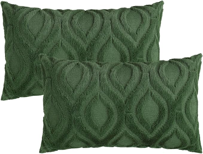 decorUhome Throw Pillow Covers 12x20 Inch Set of 2, Soft Plush Decorative Faux Fur Forest Elf Solid Couch Pillow Covers, Accent Farmhouse Neutral Lumbar Euro Pillow Cases for Sofa Bed Living Room-Ruum Studio Home