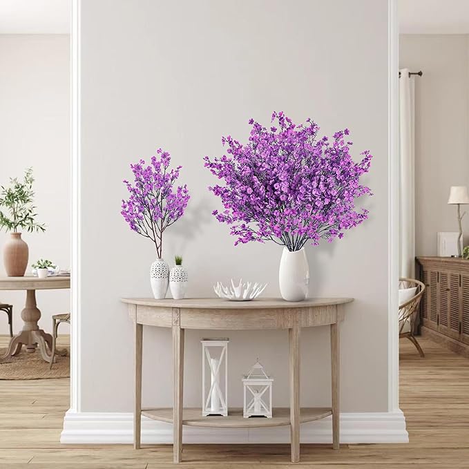 Sggvecsy 15 Pcs Babys Breath Artificial Flowers Gypsophila Bouquets Bulk Real Touch Fake Silk Flowers for Home Wedding DIY Floral Arrangement Kitchen Table Centerpiece Festival Decoration (Purple)-Ruum Studio Home