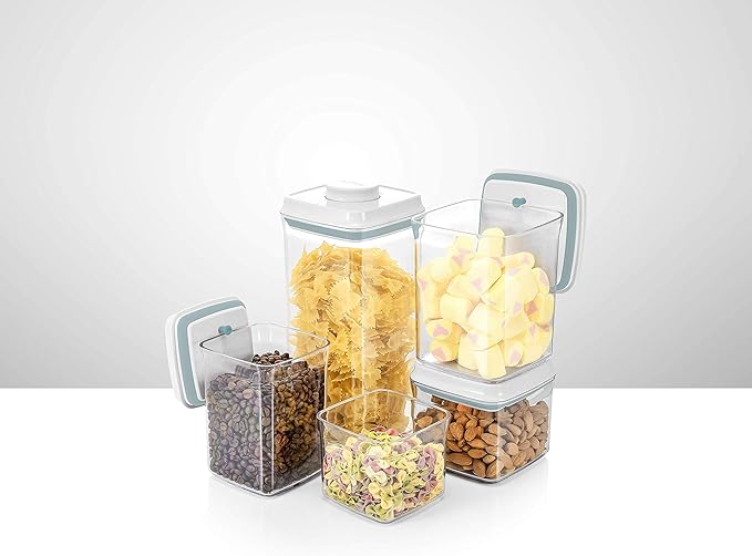 BopTop (5pc Set) Airtight Food Storage Container – Mechanical Silicone Seal Canister - BPA-Free Stackable - 2.5Qt/1.5Qt/.9Qt/.85Qt/.5Qt-Ruum Studio Home