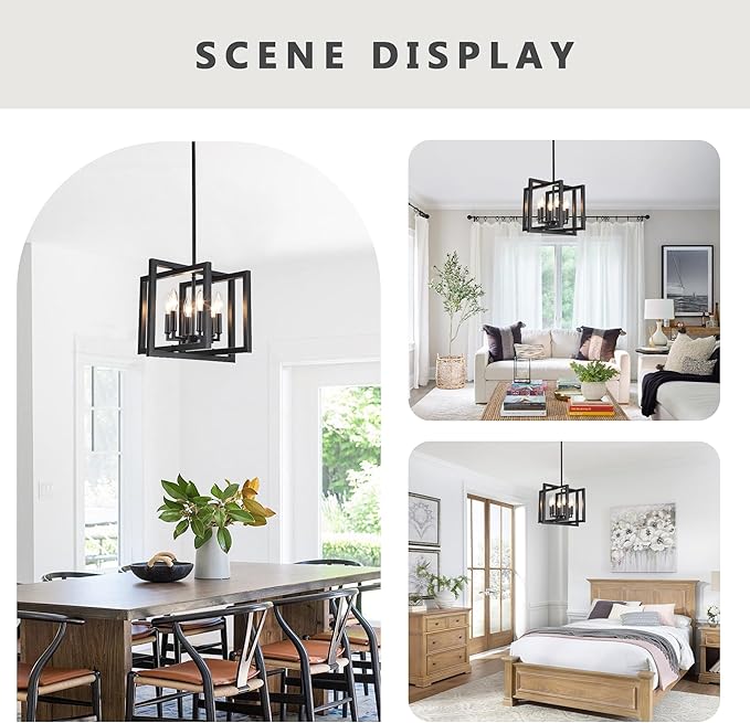 ANKYLHUA Black Chandelier,6-Lights Ceiling Light Fixture E12,Adjustable Hight Pendant Lights Kitchen Island,Chandeliers for Dining Room Bedroom,Entryway,Foyer-Ruum Studio Home
