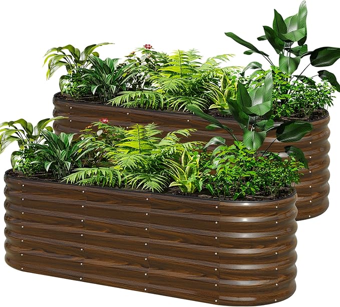 SnugNiture Galvanized Steel Raised Garden Bed, 6x2x2 ft, Outdoor Oval Deep Root Planter Box for Growing Vegetables, Flowers and Fruits-Ruum Studio Home