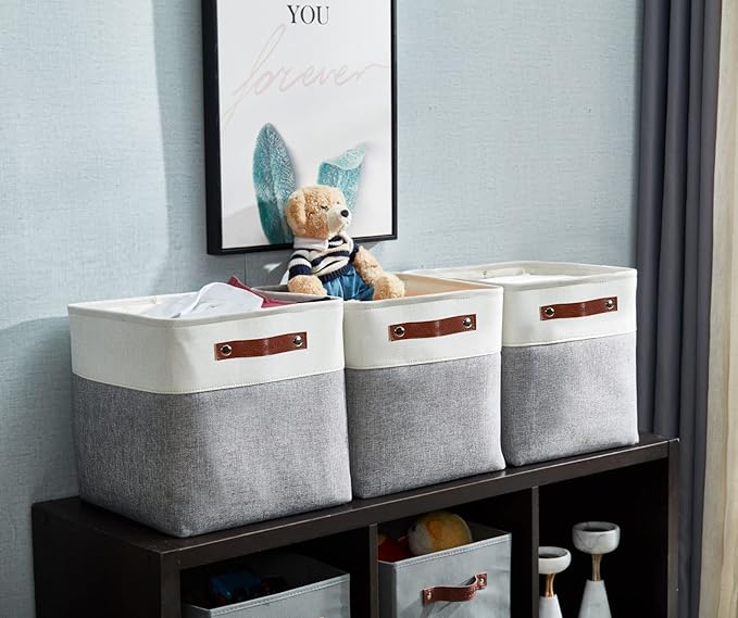 DECOMOMO Storage Cubes, 12x12 Storage Bins, Baskets for Shelves (Grey & White, Cube 12" - 4 Pack)-Ruum Studio Home