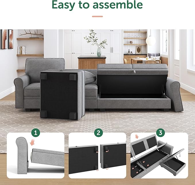 HONBAY Convertible Sectional Sofa with Storage Seat 6 Seat Sofa with Reversible Chaise U Shaped Sectional Couch for Living Room,Light Grey-Ruum Studio Home