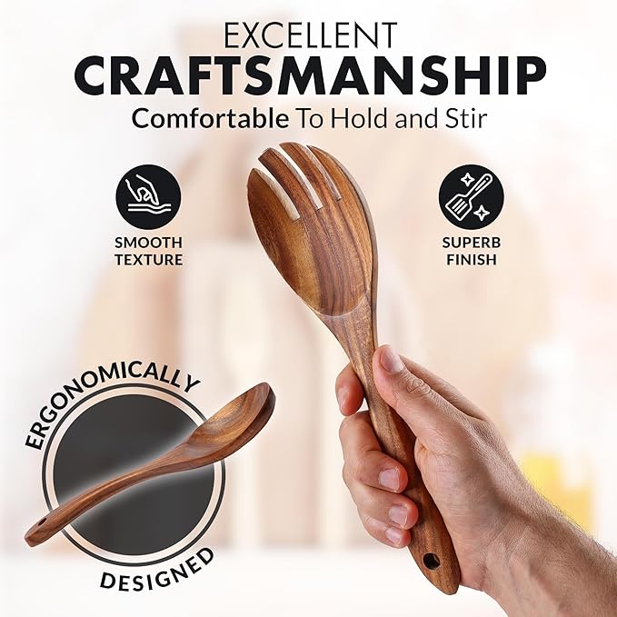 Zulay Kitchen Premium 8-Piece Wooden Spoons - Smooth Finish, Natural Teak Wood, Non-Stick, Handmade-Ruum Studio Home