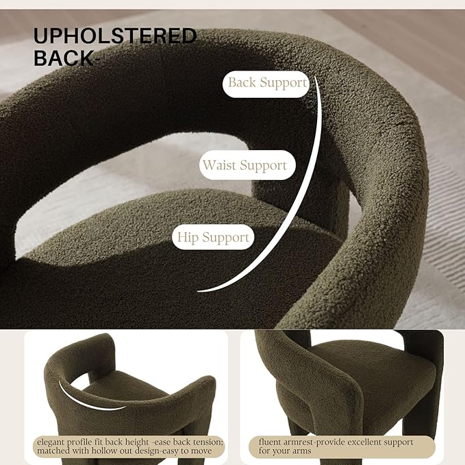 Green Sherpa Dining Chairs Set of 2, Modern Barrel Dining Room Chairs Upholstered Faux Fur Accent Chair with Arms and Round Back for Living Room Kitchen Armchair No Assembly Needed-Ruum Studio Home