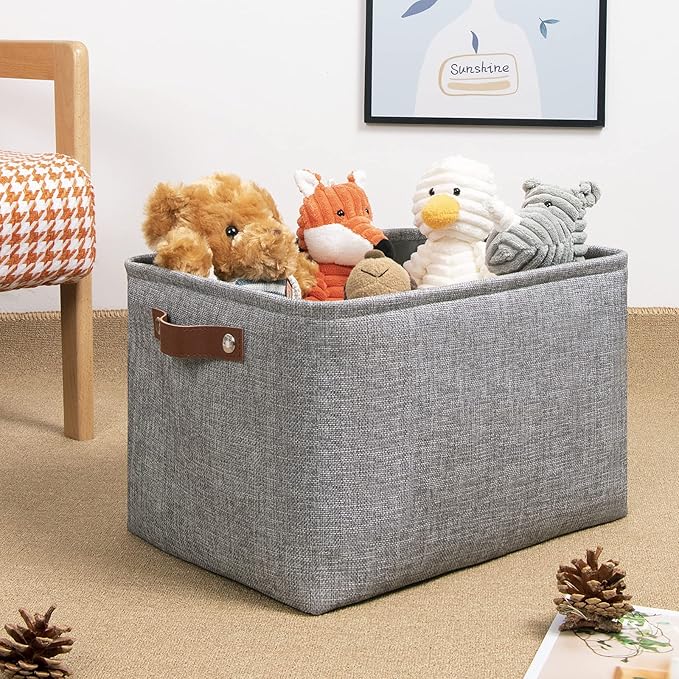 DULLEMELO Medium Storage Baskets for Organizing, Rectangular Fabric Storage Bins Collapsible, Perfect for Shelves, Closets, Nursery, Home, Office, Empty Gift Baskets (3-Pack,Grey)-Ruum Studio Home
