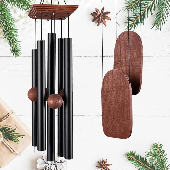 Wind Chimes for Outside Deep Tone, 36in Sympathy Wind Chimes Outdoor Clearance, Gifts for Mother's Day and Christmas, Outdoor Decor for Garden, Patio, Yard（Wood Wind Chime, Black）-Ruum Studio Home