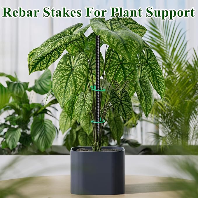 16 Inch Rebar Stakes 30 Pack Heavy Duty Ground Anchors with Chisel Point End Long Straight Steel Tent Stakes 3/8" Thickness Metal Spikes Black Coated for Concrete Timber Camping Garden Plant-Ruum Studio Home