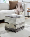 Mark&Day Pouf Ottoman, Grobrubbach Hide Leather and Fur Cream Cube Pouf Foot Rest for Living Room, Bedroom and Boho Home Decor (18"x18"x18")-Ruum Studio Home