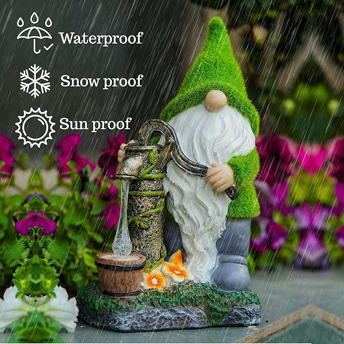 Water Pump Gnome Decorations for Yard/Lawn Outdoors Decor – Weatherproof Garden Statue – Fun Spring Summer Charming Gnomes Gifts for Women (Forest Green) and Home.-Ruum Studio Home