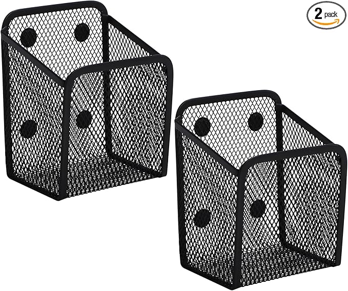 Black Small Magnetic Basket Set of 2, Refrigerator Basket, Magnetic Baskets Heavy Duty, Magnetic Storage for Locker Organizer Holder for Whiteboard Office, 3.7"x2.7"x4.8"-Ruum Studio Home