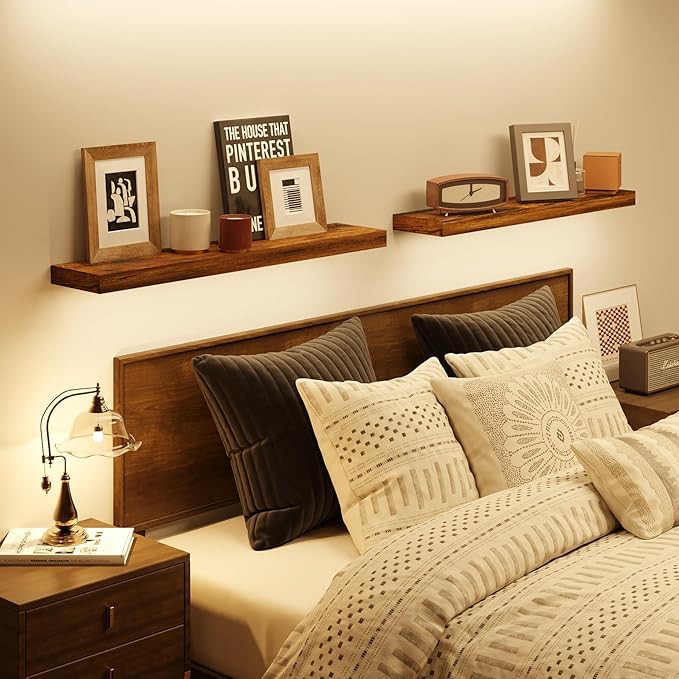 BAMEOS Floating Shelf,Wall Shelf,Decor Wall Mounted Shelves,Hanging Shelf Set L24xW6 for Bathroom Kitchen Living,Kitchen,Room Bedroom Storage, Rustic Brown-Ruum Studio Home