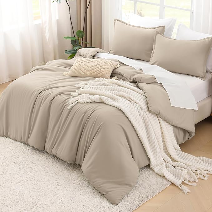 Litanika Khaki Comforter Set King Size, 3 Pieces Solid Bedding Comforter Set, All Season Down Alternative Bed Set (104x90In Comforter & 2 Pillowcases)-Ruum Studio Home