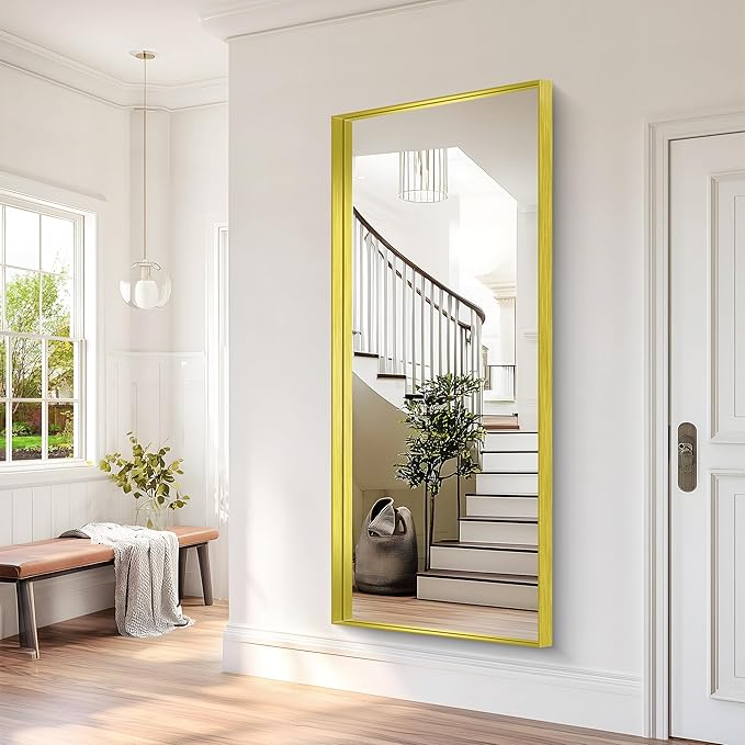 Gold Bathroom Mirror, 72x30 Inch Rectangular Framed Mirror, Large Wall Mounted Bathroom Vanity Mirror Over Sink for Bedroom,Restroom, Living Room, Hangs Vertically or Horizontally-Ruum Studio Home