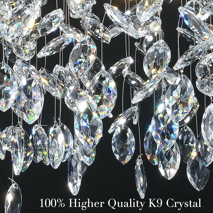 Modern Crystal Silver Chandelier, 36" Large Rectangular Oval Tree Branch Crystal Chandeliers for Dining Room,16-Light Flush Mount K9 Crystal Chandeliers, for Kitchen Island,Dining Room-Ruum Studio Home