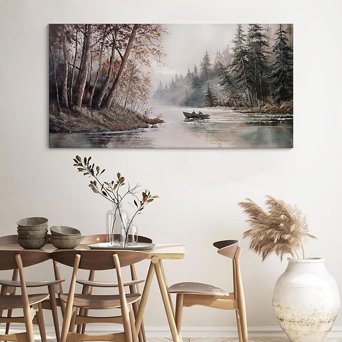 HGUAOA Mountain Canvas Wall Art Rustic Lake Landscape - Nature & Forest Scenery Paintings Pictures for Living Room & Bedroom Wall Decor Vintage Artwork for Walls-Ruum Studio Home