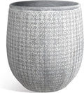 Worth Garden 12" Dia x 15" H Grey Round Planter – Lightweight Magnesium Oxide Cement Plant Pot with Texture – Raised Pattern Concrete Look – Drainage Hole – Indoor & Outdoor Use-Ruum Studio Home