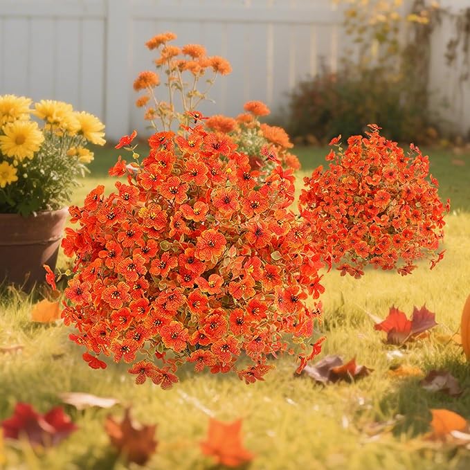 Set of 4 Artificial Fall Topiary Ball Flowers for Outdoor Decoration with Spike 20", UV Resistant Fake Autumn Floral Shrubs, Realistic Faux Bushes Plants for Garden,Yard,Porch and Patio Decor-Ruum Studio Home