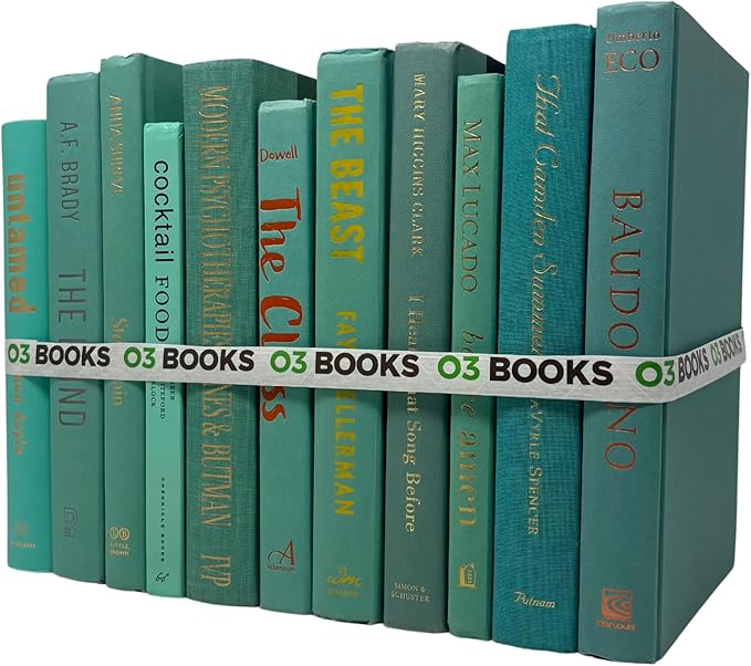 Curated Decorative Books Hardcover Décor Books for Home Décor, Choose Color, Interior Design, Office, Wedding Display, Instant Library, or Staging (Aqua, One Foot)-Ruum Studio Home