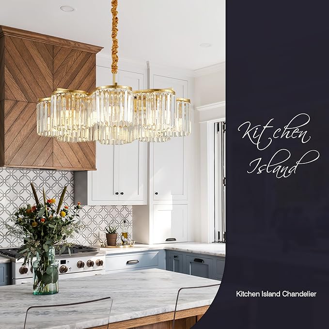 30.3“ Gold Semi Flush Mount Ceiling Light Fixtures, 8-Light Gold Modern Crystal Chandelier Height Adjustable Pendant Lighting for Bedroom Entryway Hallway Kitchen Island Living Room Foyer-Ruum Studio Home